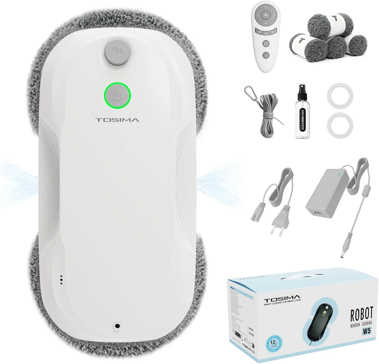 Tosima W5 Window Cleaning Robot, 6400Pa Max Adaptive Suction, Auto-Spray Smart Window Cleaner with Triple Safety System, Intelligent Navigation, Remot